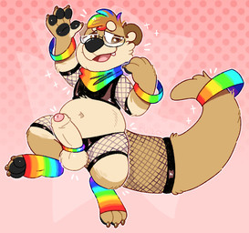accessory balls bottomwear bracelet clothing cock_ring dotted_background erection fishnet_bottomwear fishnet_clothing fishnet_topwear footwear foreskin genitals halftone_background highlights_(coloring) humanoid_genitalia humanoid_penis jewelry legwear lgbt_pride male navel pattern_background paws penis penis_accessory penis_jewelry pride_colors rainbow seven-stripe_rainbow_pride_colors simple_background socks solo sparkles stippling tail topwear crownedvictory knavie_(k_navie) mammal mustelid otter 2020 halftone hi_res