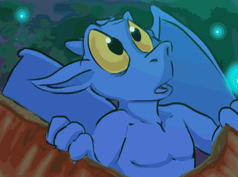 amazed anthro astonished aura awed biped black_eyes blue_body blue_light blue_skin casual_nudity collarbone countershade_torso countershading discovery ears_back eye_bags floating_lights glistening glistening_eyes head_horn horn light male membrane_(anatomy) membranous_wings nude open_mouth pecs pivoted_ears pointy_ears solo toony wide_eyed wings yellow_eyes yellow_sclera stevethedragon gargoyle 2d_animation animated colored detailed digital_drawing_(artwork) digital_media_(artwork) lighting loop shaded