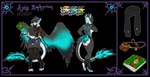 anthro black_border border bottomwear clothing female item_box leather leather_clothing legwear shorts solo stockings text tekitourabbit_(artist) mythology avian gryphon mythological_avian mythological_creature hi_res model_sheet url