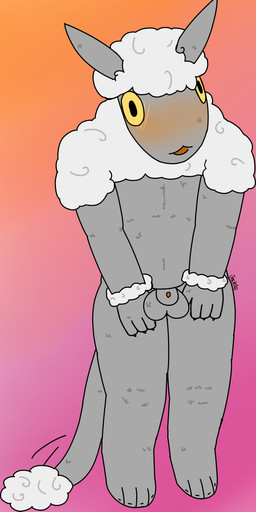animal_genitalia anthro balls blush claws facial_scar finger_claws fur genitals gradient_background grey_body grey_fur male no_shading orange_blush penis penis_tip presenting scar sheath simple_background solo speech_bubble standing tail tail_motion tail_tuft tailwag trimmed_fur tuft twunk white_body white_fur yellow_sclera jackste the_nature_of_predators venlil_(the_nature_of_predators) absurd_res hi_res