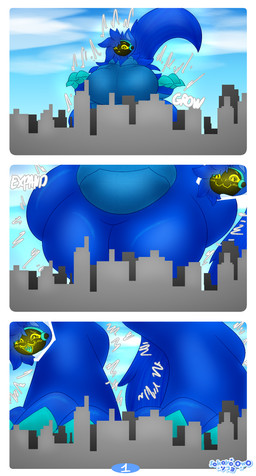 3_toes 4_fingers anthro big_breasts big_butt big_feet blue_body blue_fur blue_hair blush blush_lines body_size_growth breasts butt city city_background claws clothing cybernetics expansion extreme_size_difference feet female fingers fur growth growth_lines growth_sequence hair long_tail looking_pleasured machine macro open_mouth pleased_expression protogen_visor size_difference size_transformation solo static_background surprised tail thick_thighs toes transformation yellow_eyes sokoyo_owo starry_(sokoyo_owo) canid canine cyborg mammal protogen absurd_res comic hi_res