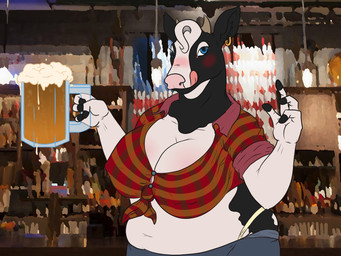 alcohol anthro bar_counter bedroom_eyes beer belly beverage big_belly big_breasts big_butt black_nails black_spots blue_eyes blush bottomwear breasts butt clothed clothing collared_shirt colored_nails container counter cup denim denim_bottomwear denim_clothing denim_shorts drunk ear_piercing ear_ring female fingers foam hooved_fingers hooves horn hotpants huge_breasts licking licking_lips licking_own_lips midriff nails narrowed_eyes nipple_outline overweight overweight_anthro overweight_female pattern_clothing pattern_shirt pattern_topwear piercing pink_nose plaid plaid_clothing plaid_shirt plaid_topwear ring_piercing rolled_up_sleeves seductive self_lick shirt shorts slightly_chubby smile solo spots substance_intoxication thong thong_straps tied_shirt tight_clothing tongue tongue_out topwear underwear wide_hips fahnthegoat abigail_(fahnthegoat) bovid bovine cattle dairy_cattle holstein_friesian_cattle mammal 4:3 hi_res