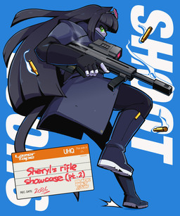 5_fingers action_pose anthro armwear bangs blue_background blue_body blue_fur blue_hair boots clothed clothing elbow_gloves eyewear eyewear_on_head female fingerless_gloves fingers footwear fur gloves green_eyes gun hair handwear holding_gun holding_object holding_ranged_weapon holding_weapon label long_hair pose ranged_weapon rifle shell_(projectile) shoes simple_background smoke sniper_rifle solo sunglasses sunglasses_on_head text topwear trigger_discipline vest weapon wearing_sunglasses blackboltlonewolf shoot_(blackbolt) domestic_cat felid feline felis mammal 2025 5:6 english_text hi_res