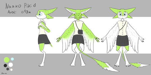 3_fingers 3_toes 4_ears ambiguous_gender anthro barefoot big_ears biped black_bottomwear black_claws black_clothing black_eyebrows blue_eyes bottomwear cheek_tuft claws clothed clothed_anthro clothing color_swatch digitigrade dipstick_tail eyebrows facial_tuft feathers feet fingers fluffy front_view fully_clothed fur green_body green_ears green_feathers green_fur green_tail grey_background long_tail looking_at_viewer markings multi_ear multicolored_body paws rear_view shirt side_view simple_background skirt smile solo standing tail tail_markings tail_tuft tan_clothing text toes topwear tuft two_tone_body two_tone_tail white_background white_body white_clothing white_feathers white_fur white_inner_ear white_tail white_topwear white_tuft winged_arms wings zav-ki naako_piki_(dimlim) avali avian 2:1 absurd_res character_name digital_drawing_(artwork) digital_media_(artwork) english_text flat_colors full-length_portrait hi_res model_sheet portrait signature