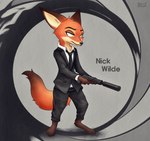 anthro barefoot brown_body brown_fur clothed clothing feet fully_clothed fur gun head_tuft holding_gun holding_object holding_ranged_weapon holding_weapon male orange_body orange_fur ranged_weapon silencer solo standing tuft weapon nightfury2020 disney zootopia nick_wilde canid canine fox mammal red_fox true_fox 2021