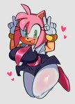 anthro big_breasts blush breasts clothed clothing double_v_sign dress female gesture gloves hair hand_gesture handwear heart_symbol open_mouth open_smile pink_hair simple_background smile solo v_sign wide_hips fiinel sega sonic_the_hedgehog_(series) amy_rose eulipotyphlan hedgehog mammal 2022 hi_res