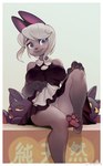 anthro barefoot big_breasts black_nose blue_eyes breasts clothed clothing colorpoint domestic_cat dress feet felid feline felis female gaoerji hair hi_res kongzoo mammal panties pawpads paws pink_pawpads pure_natural_maid_cat siamese sitting soles solo underwear white_clothing white_hair white_panties white_underwear