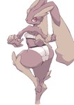 2024 5_fingers anthro breasts butt clothed clothing feet female fingers fur generation_4_pokemon hi_res looking_at_viewer lopunny multicolored_body multicolored_ears multicolored_fur nintendo paws pokemon pokemon_(species) simple_background small_breasts soles solo toes two_tone_ears white_background white_clothing yoblo
