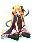 cat_tail clothing female gloves handwear legwear simple_background solo tail thigh_highs white_background yano_mitsuki mahou_shoujo_lyrical_nanoha fate_testarossa animal_humanoid cat_humanoid felid felid_humanoid feline feline_humanoid humanoid mammal mammal_humanoid