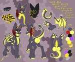 bat_wings claws collar dreadlocks feral gas_mask knot male mask membrane_(anatomy) membranous_wings paws scales scarf solo spiked_collar spikes text wings midnightflight hasbro my_little_pony lighting_zap dracony 6:5 absurd_res english_text hi_res model_sheet