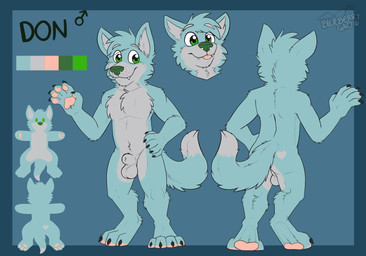 animal_genitalia anthro backsack balls biped blep blue_body blue_ears blue_fur blue_hair blue_tail chibi claws cute_fangs dipstick_tail eyebrows fangs fully_sheathed fur gender_symbol genitals green_nose grey_balls grey_body grey_eyebrows grey_fur grey_sheath grey_tail hair heart_(marking) looking_at_viewer male male_symbol markings monotone_hair multicolored_body multicolored_fur multicolored_tail pawpads paws pink_pawpads sheath solo symbol tail tail_markings teeth toe_claws tongue tongue_out gaokun donovan_dmc canid canine canis mammal wolf 2026 headshot_portrait hi_res model_sheet portrait watermark