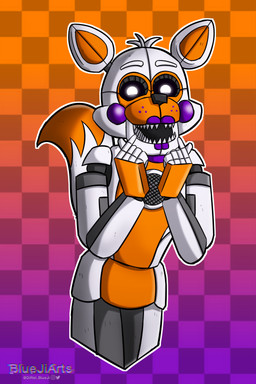 anthro black_sclera eyebrows fingers freckles lipstick machine makeup male orange_body orange_inner_ear purple_cheeks solo speaker white_body white_eyes direlbueji five_nights_at_freddy's five_nights_at_freddy's_world scottgames sister_location lolbit_(fnaf) animatronic canid canine fox mammal robot 2:3 absurd_res hi_res