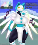 anthro blue_hair boots breasts cloth clothed clothing dialogue dialogue_box female floating_hands footwear hair hand_on_chin hand_on_leg hand_on_thigh jojo_pose looking_at_viewer machine raised_tail seductive shoes smile solo tail weapon weapon_on_back yellow_eyes sokoyo_owo deltarune jojo's_bizarre_adventure menacing_(meme) terraria undertale_(series) tasque_manager darkner felid feline mammal robot hi_res meme