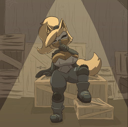anthro big_breasts boots breasts brown_body brown_fur camel_toe cleavage clothed clothing eyes_closed female footwear fur gloves hair handwear huge_breasts knee_pads looking_at_viewer ponytail shoes shush sitting solo spider_web spotlight_beam storage_room thick_thighs wide_hips wooden_crate yellow_body yellow_fur nooxgard idw_publishing sega sonic_the_hedgehog_(comics) sonic_the_hedgehog_(idw) sonic_the_hedgehog_(series) whisper_the_wolf canid canine canis mammal wolf hi_res