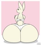 anthro big_butt bodily_fluids bra bubble_butt butt clothing female fluffy fluffy_tail fur huge_butt hyper hyper_butt long_ears looking_at_viewer panties pink_background shadow short_tail simple_background sitting solo sweat tail underwear white_body white_fur day-tripper-guy beastars haru_(beastars) domestic_rabbit dwarf_rabbit lagomorph leporid mammal oryctolagus rabbit 2021