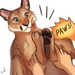 ambiguous_gender duo feral holding_paws offscreen_character pawpads polygonal_speech_bubble simple_background solo_focus speech_bubble text white_background flashw cougar felid feline human mammal 1:1 2023 digital_drawing_(artwork) digital_media_(artwork) english_text sketch