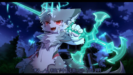 anthro big_eyes biped black_bars cute_fangs fangs fur kemono magic_user male night nude_anthro nude_male orange_eyes slim_anthro slim_male solo teeth white_body white_fur hlg7777 canid canine fox mammal 2021 letterbox