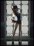 anthro black_border border classy clothing female open_mouth rear_view rim_light silhouette solo stretching underwear yawn erich_maler canid canine canis domestic_dog german_shepherd herding_dog mammal pastoral_dog absurd_res hi_res