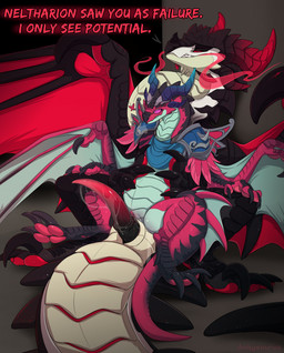 anthro anthro_on_feral belly bestiality big_belly black_body black_scales bodily_fluids clitoris duo female feral genitals grin horn larger_male leaning leaning_backward long_penis male male/female pawpads paws penis pink_body pink_scales pregnant pregnant_anthro pregnant_female red_horn red_penis red_wings scales sitting_in_lap size_difference smaller_female smile smirk speech_bubble tapering_penis text wings dinkysaurus blizzard_entertainment european_mythology mythology warcraft redshift_(dinkysaurus) dracthyr dragon mythological_creature mythological_scalie scalie western_dragon hi_res