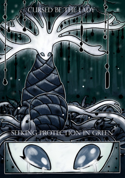 2_panel_comic blue_eyes bodily_fluids clothed clothing crying dialogue eyelashes female plant roots solo tears text tree white_body white_text netmors hollow_knight_(franchise) team_cherry white_lady_(hollow_knight) elemental_creature flora_fauna treant 2019 absurd_res comic english_text hi_res