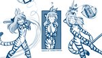 2021 7:4 anthro banhammer blue_and_white breasts casual_nudity comic conditional_dnp confusion contact_onomatopoeia english_text eyes_closed fail featureless_breasts featureless_crotch felid female flora_(twokinds) fur hammer head_hit hi_res holding_object holding_weapon humor impact_onomatopoeia keidran mammal monochrome nude onomatopoeia pain pantherine question_mark simple_background sketch small_breasts smile solo sound_effects striped_body striped_fur stripes swinging tail text tiger tom_fischbach tools twokinds weapon white_background