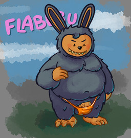 anthro balls belly big_belly black_nose bulge clothing genitals male moobs navel overweight overweight_male penis smile solo underwear caesarcub labubu mammal 2025