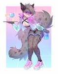 5_fingers anthro bulge clothed clothing crossdressing eyebrows eyelashes femboy fingers fishnet_stockings footwear fur grey_body grey_fur grey_hair hair legwear male panties shoes smile sneakers solo standing thigh_highs underwear fumiko lyx_(lynxer) felid feline mammal 2020 digital_media_(artwork) hi_res