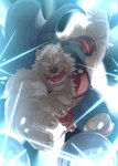 5_fingers biped cape claws clothing fingers humanoid_hands open_mouth red_eyes solo meimei_kia lifewonders tokyo_afterschool_summoners marchosias_(tas) canid canine canis mammal wolf 2023 absurd_res hi_res