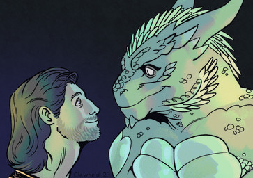 2_horns anthro beard biped chin_spikes duo eye_contact facial_hair facial_spikes gradient_background green_body horn looking_at_another male male/male mustache pseudo_hair pupils scales simple_background size_difference slit_pupils smile spikes spikes_(anatomy) white_sclera clawheld baldur's_gate baldur's_gate_3 dungeons_and_dragons hasbro larian_studios wizards_of_the_coast gahault gale_(baldur's_gate) dragonborn_(dnd) human mammal scalie 2023 digital_drawing_(artwork) digital_media_(artwork)