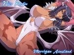 big_breasts black_hair breasts camel_toe clothed clothing cosplay crossover_cosplay female hair horn lips membrane_(anatomy) membranous_wings nipples pink_lips solo spread_legs spreading tattoo wings yellow_eyes kagami kagami_hirotaka capcom darkstalkers one_piece morrigan_aensland nico_robin animal_humanoid bat bat_humanoid humanoid mammal mammal_humanoid 4:3 crossover