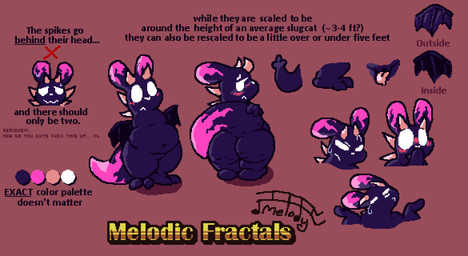 ambiguous_gender annoyed anthro belly belly_overhang big_butt blue_body blush bodily_fluids butt cellulite dipstick_tail dragon_wings ear_markings expressions featureless_crotch feet flame_markings gesture horn long_ears markings navel overweight purple_body semi-anthro shrug simple_background slightly_chubby solo spikes spikes_(anatomy) sweat sweatdrop tail tail_markings text thick_thighs tongue tongue_out white_eyes wings melodicfractals rain_world videocult melody_(melodicfractals) slugcat digital_media_(artwork) english_text hi_res model_sheet pixel_(artwork)