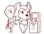 3ds_logo anthro bikini bodily_fluids breasts cellphone clothed clothing duo electronics eyelashes featureless_feet feet female half-closed_eyes male narrowed_eyes navel phone recording simple_background small_breasts sweat swimwear two-piece_swimsuit white_background wide_hips actionbastardvirginblstr animal_crossing e3 nintendo nintendo_3ds nintendo_ds_family label_able villager_(animal_crossing) eulipotyphlan hedgehog human mammal brown_and_white monochrome