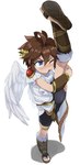 blue_eyes blush bodily_fluids brown_hair clothing feathered_wings feathers feet fingers footwear hair light_body light_skin male not_furry open_mouth sandals shoes simple_background solo stretching sweat toes wings 317smbr kid_icarus nintendo pit_(kid_icarus) angel humanoid winged_humanoid hi_res