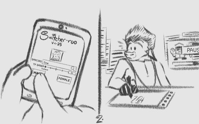 5_fingers anthro bottomless clothed clothing digital_glove digital_pen duo electronics fingers gloves hacking handwear long_ears looking_down male non-display_tablet phone profile quiff_(hairstyle) screen shirt shirt_only snout surprised tank_top tank_top_only text topwear topwear_only transformation transformation_through_technology valken_holmes switcher-roo jhon_(jhon's_story) zandriel_(storytale) bovid bovine caprine cattle felid feline goat mammal 16:10 english_text hi_res icon monochrome watermark widescreen