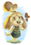 anthro blinking blonde_hair bottomwear buckteeth clothed clothing female fur hair heart_symbol monotone_bottomwear monotone_clothing monotone_skirt open_mouth pencil_skirt shirt simple_background skirt smile solo tail tail_under_skirt teeth tongue topwear yellow_body yellow_fur risenshiney animal_crossing nintendo isabelle_(animal_crossing) canid canine canis domestic_dog mammal shih_tzu toy_dog animated digital_media_(artwork) short_playtime signature