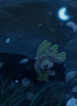 anthro clipboard cloud female flower landscape moon night outside plant running solo string_bow wind kunugi animal_crossing nintendo isabelle_(animal_crossing) canid canine canis domestic_dog mammal shih_tzu toy_dog