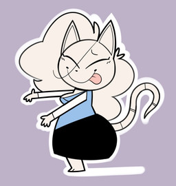 anthro barefoot big_butt black_bottomwear black_clothing black_skirt blep blue_clothing blue_topwear blue_vest bottomwear breasts butt clothing eye_through_hair eyes_closed feet female fur gesture grey_body grey_fur grey_hair hair outline purple_background shirt side_view simple_background skirt smile solo tail tongue tongue_out topwear translucent translucent_hair vest white_clothing white_outline white_shirt white_topwear maddeku elisa_(maddeku) fancy_rat mammal murid murine rat rodent