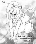 2016 accessory all_fours anthro belly blush bodily_fluids bottomwear bow_(feature) bow_accessory bow_ribbon breasts butt clothed clothing comic cum domestic_cat english_text felid feline felis female genital_fluids hair hair_accessory hair_bow hair_ribbon hi_res if_hell_had_a_taste mammal marci_hetson monochrome open_mouth overweight overweight_anthro overweight_female ponytail ribbons shorts solo text topwear viroveteruscy