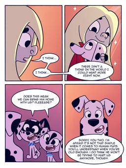 black_ears black_spots dialogue duo female feral floppy_ears fur heterochromatic_ears hug male pink_inner_ear speech_bubble spots text white_body white_fur white_spots elibear gjtproductions 101_dalmatian_street 101_dalmatians disney dee_dee_(101_dalmatians) delilah_(101_dalmatians) dizzy_(101_dalmatians) doug_(101_dalmatians) hunter_de_vil canid canine canis dalmatian domestic_dog human mammal 3:4 absurd_res comic english_text hi_res