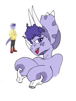3_horns anthro areola big_areola big_breasts breast_grab breast_squish breasts disembodied_hand eyelashes female freckled_face freckles frill_(anatomy) grope hair hand_on_breast head_crest head_frill horn looking_at_viewer multi_horn nipples non-mammal_nipples nude nude_anthro nude_female purple_body purple_eyes purple_hair purple_scales scales short_hair simple_background solo squish tongue tongue_out white_background r1_tocuyo cavemanon_studios goodbye_volcano_high ko_op_(game_developer) snoot_game trish_(gvh) ceratopsian ceratopsid chasmosaurine dinosaur marginocephalian ornithischian prehistoric_species reptile scalie triceratops 2025 3:4 digital_drawing_(artwork) digital_media_(artwork) hi_res reference_image