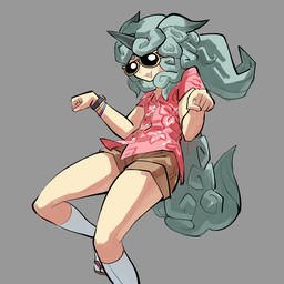 5_fingers aloha_shirt armband bottomwear breasts brown_bottomwear brown_clothing brown_shorts clock clothing eyebrows eyewear fangs female fingers fist fluffy fluffy_tail footwear green_eyebrows green_hair green_tail grey_background hair horn long_socks pattern_clothing pattern_shirt pattern_topwear red_clothing red_shirt red_topwear shirt shorts simple_background small_breasts socks socks_with_sandals solo sunglasses tail teeth topwear watch white_clothing white_footwear white_socks wristwatch yellow_eyewear yellow_sunglasses kaibootsu asian_mythology east_asian_mythology japanese_mythology mythology touhou aunn_komano animal_humanoid canid canid_humanoid canine canine_humanoid dog_humanoid foo_dog humanoid komainu mammal mammal_humanoid yokai 1:1 2023 hi_res