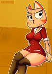 anthro breasts clothed clothing dress female fingers fur semi-anthro simple_background solo thick_thighs topwear nativefall hayop_ka! nimfa_dimaano felid mammal hi_res