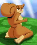 anthro brown_body brown_eyes brown_fur buckteeth butt curled_tail feet female fur grass kneeling looking_at_viewer looking_back nude nude_anthro plant presenting presenting_hindquarters sandy's_treedome sky soles solo tail tan_body tan_fur teeth toes foxkai nickelodeon spongebob_squarepants sandy_cheeks mammal rodent sciurid tree_squirrel absurd_res hi_res