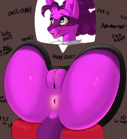 anthro anus blush bodily_fluids female flustered genitals glory_hole presenting public_use smile solo sweat text thick_thighs through_wall vulva wide_hips booponies conditional_dnp nintendo pokemon canid canine generation_4_pokemon lucario mammal pokemon_(species) hi_res