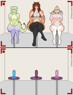 5_fingers abs abstract_background anthro areola areola_slip bandeau bandeau_bikini bare_shoulders big_breasts bikini bikini_thong black_clothing black_eyeshadow black_legwear black_thigh_highs blonde_hair blotchy_areola blue_clothing blue_eyes blue_legwear blue_thigh_highs blush blush_lines bodily_fluids bone_frill breasts brown_hair camera_view choker clothed clothing curvy_figure dildo dildo_in_vagina dildo_insertion dildo_sitting dildo_sitting_reveal double_bun eyelashes eyeshadow eyewear facial_horn female fingers frill_(anatomy) front_view furniture genital_fluids gesture glasses glistening_eyelids green_body green_hair green_scales grey_bikini grey_clothing grey_swimwear group hair hair_bun hand_gesture head_spikes horn hourglass_figure huge_breasts huge_hips huge_thighs jewelry legwear long_eyelashes long_hair long_tail makeup masturbation micro_bikini multicolored_body multicolored_scales navel necklace nipple_outline nose_horn one-piece_swimsuit one_eye_closed orange_body orange_scales penetration pink_eyeshadow recording red_eyes scales sex_toy sex_toy_in_vagina sex_toy_insertion sitting skimpy skimpy_bikini sling_bikini small_waist spiked_tail spikes spikes_(anatomy) stool strapless_bikini strapless_clothing strapless_swimwear swimwear tail tan_body tan_scales teal_eyes text thick_thighs thigh_highs topwear trio two-piece_swimsuit two_tone_body two_tone_scales v_sign vaginal vaginal_fluids vaginal_fluids_on_dildo vaginal_masturbation vaginal_penetration voluptuous voluptuous_anthro voluptuous_female white_body white_clothing white_legwear white_scales white_thigh_highs wide_hipped_anthro wide_hipped_female wide_hips fdaapprovedbeef cavemanon_studios goodbye_volcano_high ko_op_(game_developer) snoot_game naomi_(gvh) rosa_(gvh) stella_(gvh_beta) aquilops ceratopsian dinosaur hadrosaurid marginocephalian ornithischian ornithopod parasaurolophus prehistoric_species reptile scalie stegosaurian stegosaurus thyreophoran 2025 absurd_res artist_name digital_drawing_(artwork) digital_media_(artwork) hi_res watermark