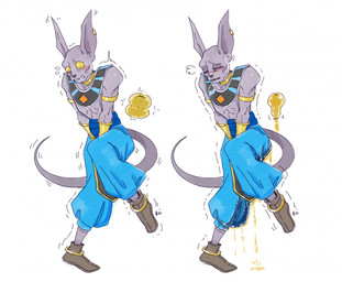 accessory accident anklet anthro armlet bladder blush blush_stickers bodily_fluids bottomwear breath clothing desperation egyptian embarrassed eyes_closed full_bladder genital_fluids gold_(metal) gold_jewelry hairless jewelry male male_anthro motion_lines neck_ring omorashi organs pants pants_wetting peeing purple_body raised_leg simple_background solo standing tear_trough urine urine_on_ground urine_stream usekh watersports wet wet_bottomwear wet_clothing wet_pants wetting white_background yellow_urine bibarel_rei dragon_ball dragon_ball_super beerus domestic_cat felid feline felis hairless_cat mammal sphynx_(cat) hi_res