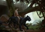 black_body black_fur detailed_background duo feral forest fur india indian jungle larger_feral male melanistic outside plant riding ruins size_difference smaller_human straddling tree whiskers yellow_eyes young young_human young_male lofi disney the_jungle_book bagheera_(jungle_book) mowgli felid human leopard mammal pantherine 2015 digital_media_(artwork) digital_painting_(artwork) painting_(artwork)