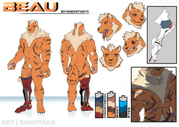 abs anthro balls barazoku barbell_piercing biped brown_body brown_fur chest_tuft chin_piercing claws clenched_teeth ear_piercing facial_piercing feet finger_claws fingers flaccid foreskin front_view frown fur genitals humanoid_feet humanoid_genitalia humanoid_hands humanoid_penis industrial_piercing male multiple_poses muscular muscular_anthro muscular_arms muscular_legs muscular_male navel nipple_barbell nipple_piercing nipples nose_piercing nose_ring orange_body orange_fur pawpads pecs penis piercing plantigrade pose prosthetic prosthetic_leg prosthetic_limb pubes ring_piercing side_view smile solo tan_body tan_fur teeth text toe_claws toes tuft samaraka beau_(painbowpaints) felid mammal pantherine tiger artist_name character_name colored full-length_portrait hi_res model_sheet portrait shaded