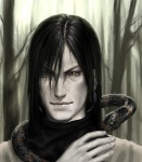 5_fingers black_hair clothed clothing day duo ear_piercing fingers forest front_view grey_body grey_skin hair humanoid_hands long_hair looking_at_viewer male nude outside piercing plant pupils size_difference slit_pupils smile tree yellow_eyes unknown_artist naruto orochimaru human mammal reptile scalie snake bust_portrait portrait