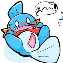 animal_genitalia blue_body blush bodily_fluids empty_eyes erection feral flustered genital_slit genitals lying male male_feral monotone_body on_back open_mouth penis quadruped rear_view scarf simple_background solo sweat tapering_penis white_background badwingm nintendo pokemon pokemon_mystery_dungeon spike_chunsoft generation_3_pokemon mudkip pokemon_(species) 1:1 2026 cel_shading cropped digital_drawing_(artwork) digital_media_(artwork) low_res shaded